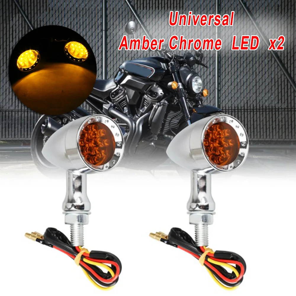 

2pcs/Set Amber Chrome Motorcycle LED Turn Signals Light Brake Running Tail Lamp