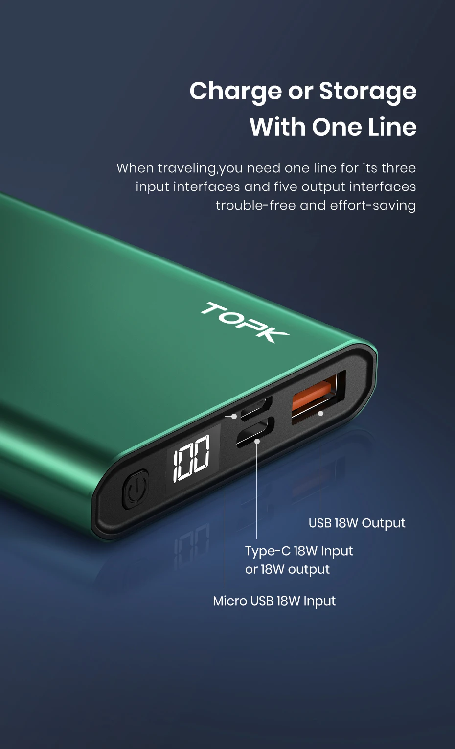 TOPK Power Bank 10000mAh Portable Charger LED External Battery PowerBank PD Two-way Fast Charging PoverBank for iPhone Xiaomi mi