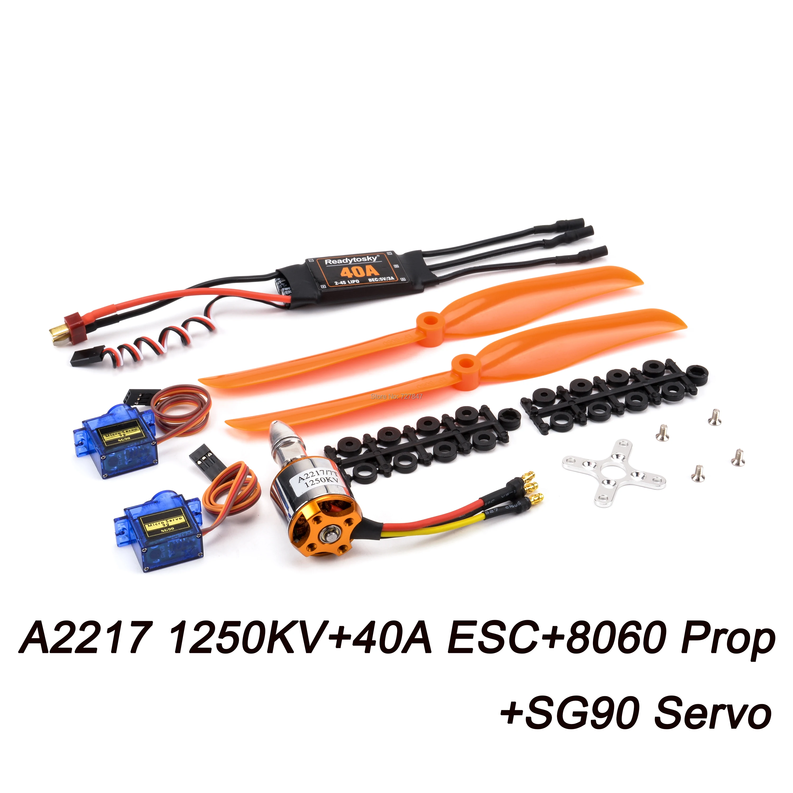 Moteur Brushless 2217 1100KV, 1250KV, 2300KV avec ESC 40A, vue d'ensemble