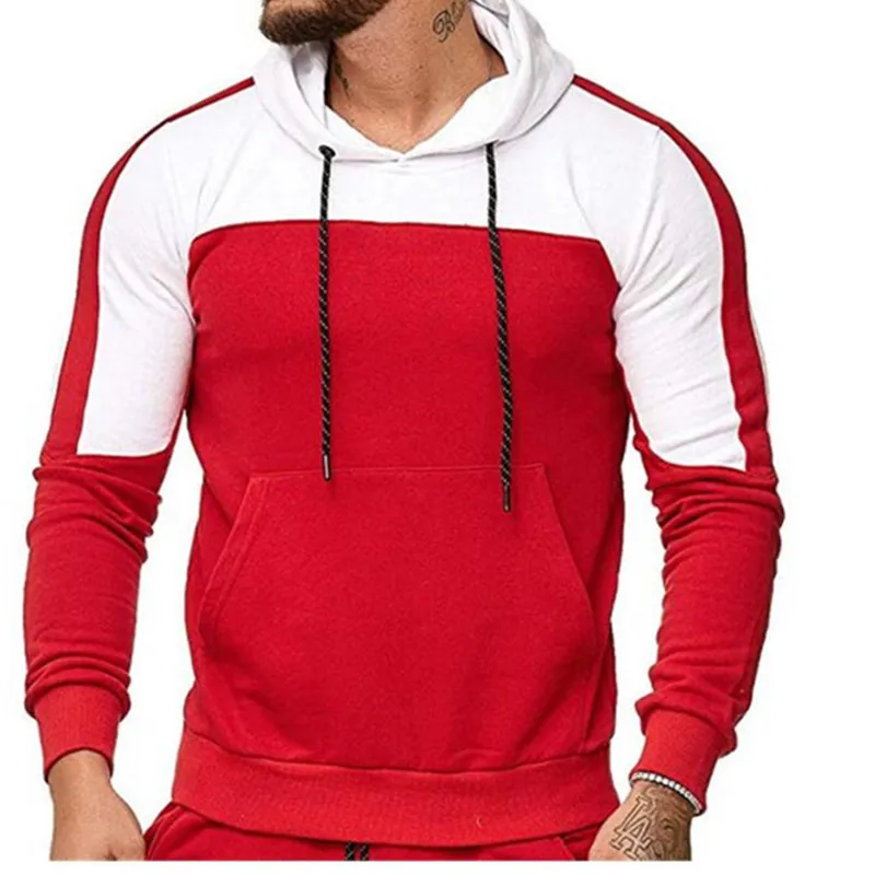 Men's Autumn Hoodie Gym Exercise Patchwork Suit Joggers Outdoor Running Suit Sport Casual Hoodie Tracksuit Men