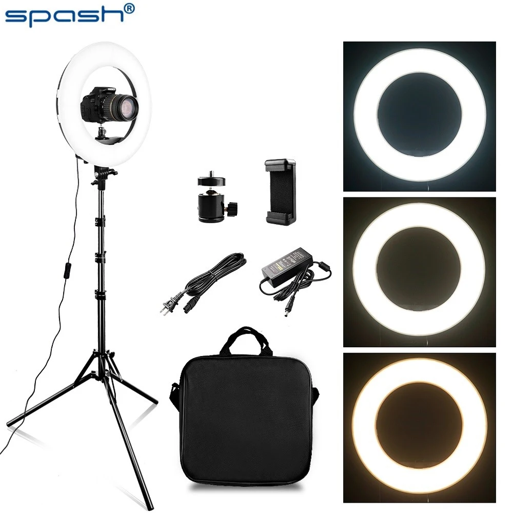 SPASH RL-12A LED Ring Light Photography Lighting Bi-color 3200K 5500K CRI90 Ring Lamps for Vlog Camera Youtube Photo Lamp 14inch 12