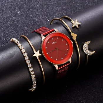 

Luxury Brand 5pcs/set Women Watches Fashion Stainless Steel Strap Quartz Wrist Watch Ladies Dress Watch Watches Clock Gift A3753