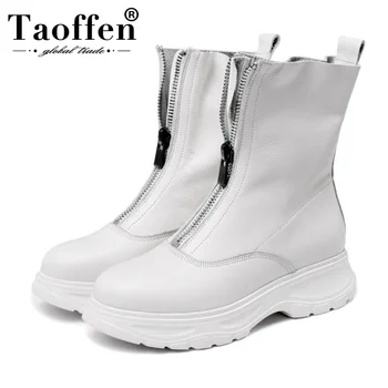 

Taoffen Genuine Leather Ladies Ankle Boots Thick Bottom Zipper Fashion Boots Cologe Daily Footwear Size 34-42