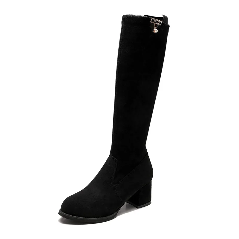 2019 Autumn Winter Suede Leather Black Martin Boots Women'S Shoes Plus Velve Warm Solid High Heel Snow Women Cotton | Обувь