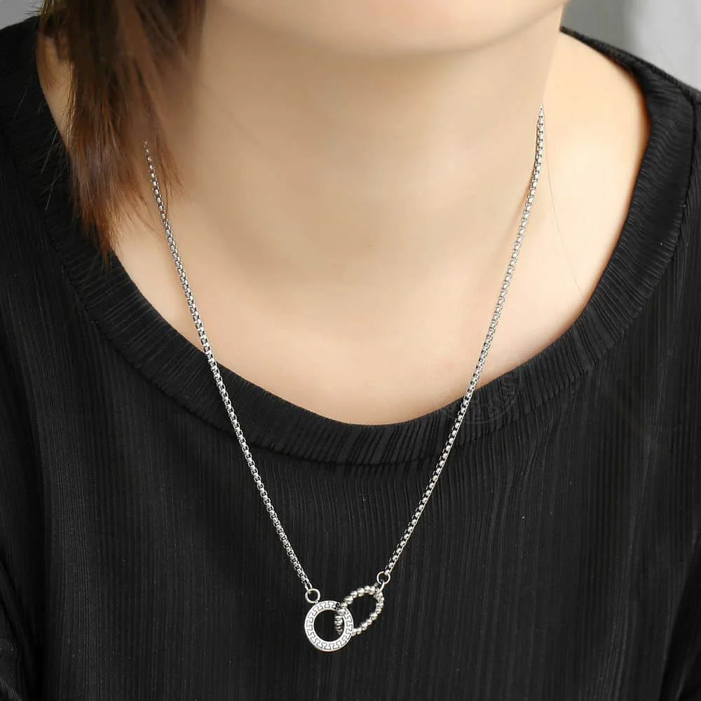 Уникальный дизайн, Простое Элегантное ожерелье из нержавеющей стали, цепочка, ожерелье, Переплетенные круги, чокер в подарок для женщин TNS005