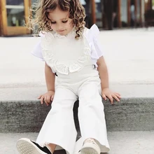 Новые детские ползунки с оборками для маленьких девочек, однотонный комбинезон без рукавов, длинные штаны, летняя детская одежда, комбинезоны для девочек