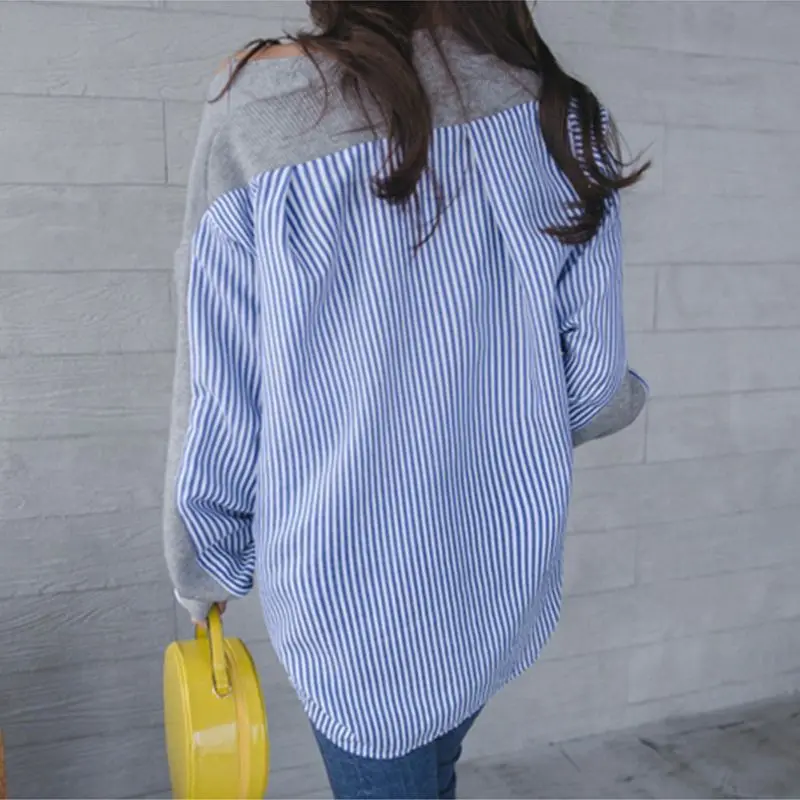 Autumn Winter 2019 New V-neck Ladies Sweater Stripes Loose Wild Women Clothing Korean Style Women Sweater