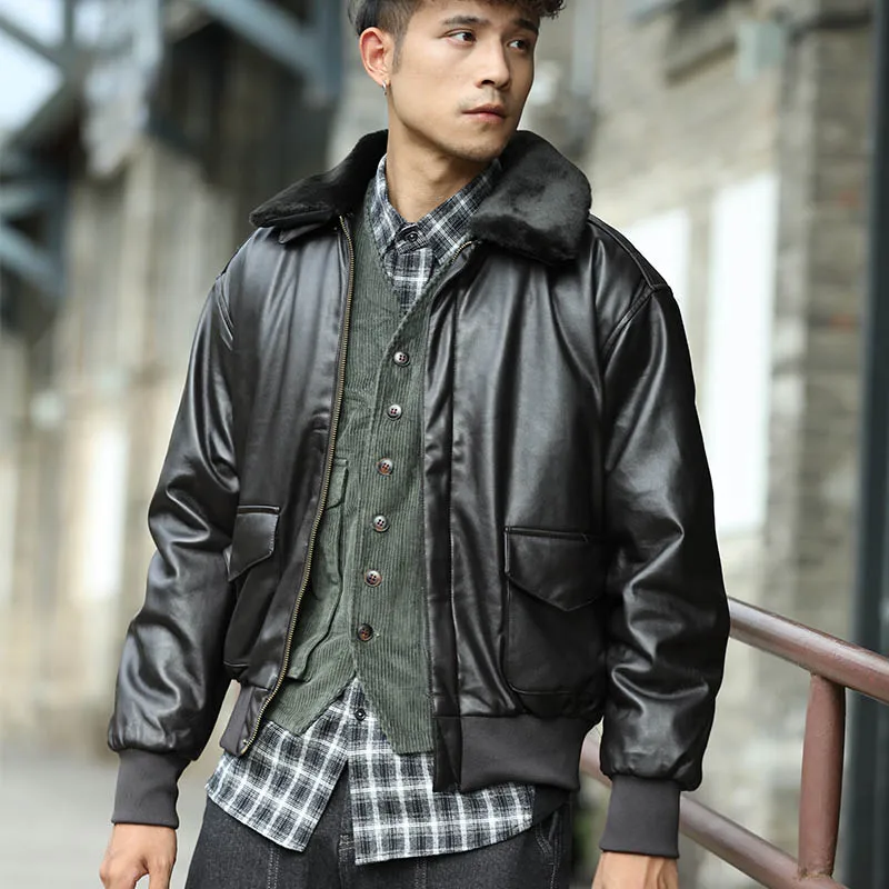 Mcikkny Men Pu Leather Bomber Jackets Coats Winter Motorcycle Air Force Leather Jackets Outwear Military (7)
