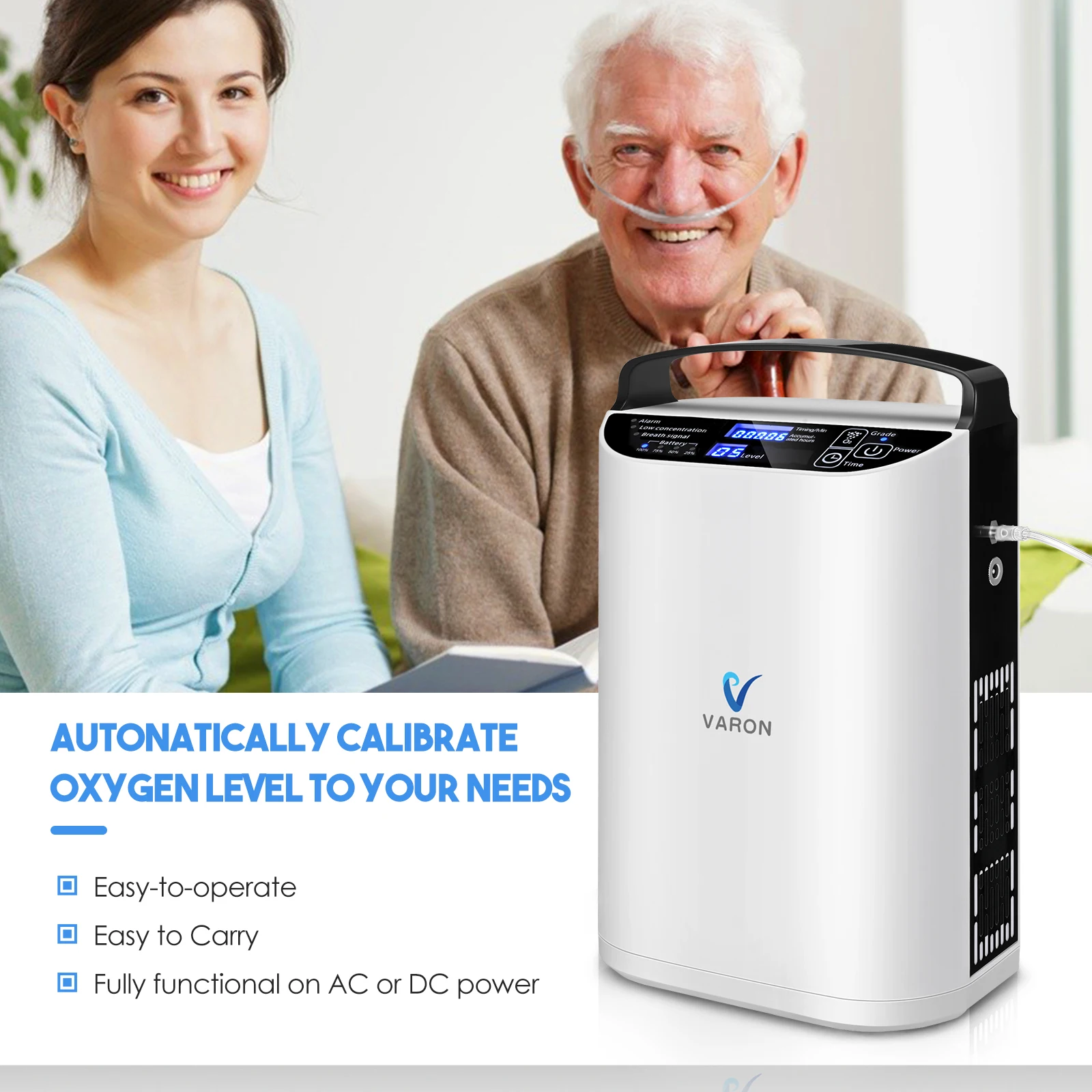 Portable 5L Oxygen Machine Pulse Flow Oxygen Concentrator for Medical Home Use Travel Outdoor Care with Battery