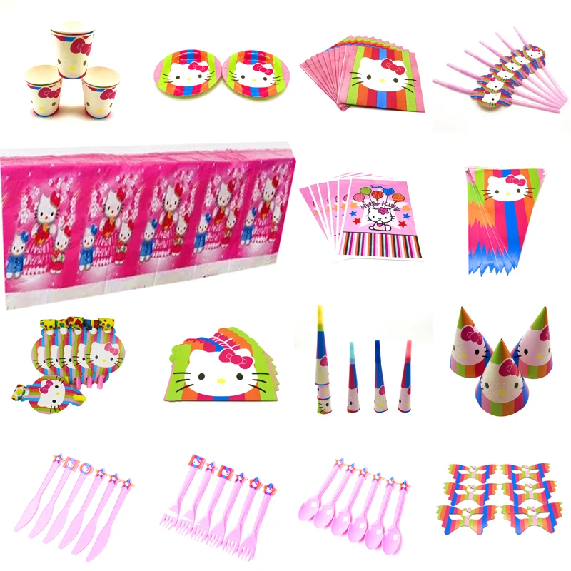 

Pink Hello Kitty Children's Theme Birthday Party Arrangement Decorative Paper Cup Draw Flag Tablecloth Disposable Party Supplies