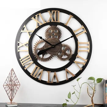 

[HHT] Industrial Style Wooden Mute Wall Clock Gear Retro Hanging Sculpture Living Dining Room Creative Home Decoration