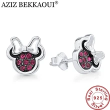 925 пробы серебряные серьги-гвоздики красные кубические циркониевые серьги в форме Минни для женщин милые серьги-гвоздики серьги для девочек на День святого Валентина