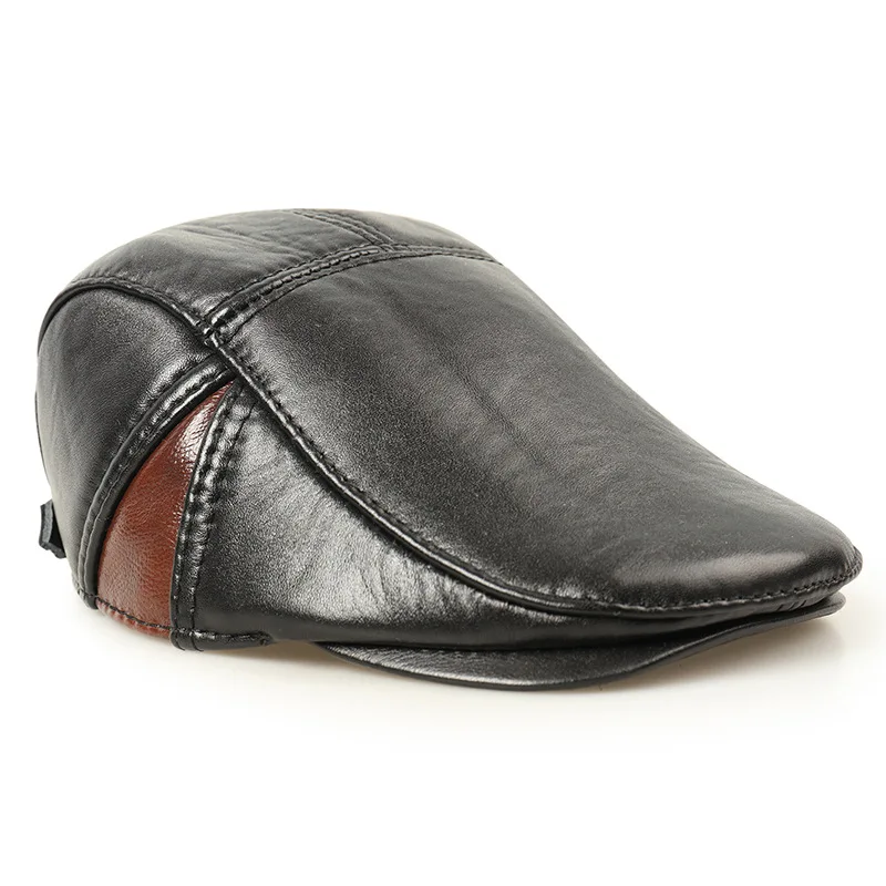 H3505 Leather Visor Cap Men Cowhide High Quality Fashion Hat Autumn Winter Casual Simple Ear Protection Middle Aged Father Hats