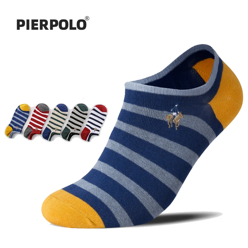 Носки PIER POLO мужские в полоску хлопковые повседневные с вышивкой 5 пар/лот летние |