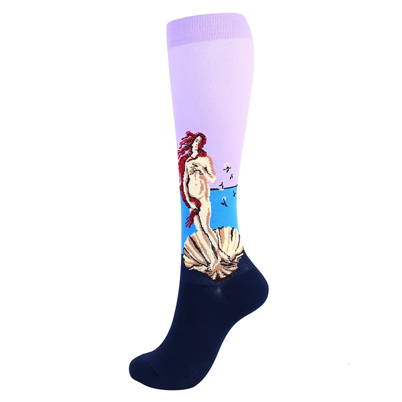 Новейшие Компрессионные носки для мужчин и женщин, масляная живопись, чулки для ног, известная картина, нейлон, компрессионные, для бега, спорта - Цвет: 81 Pearl girl