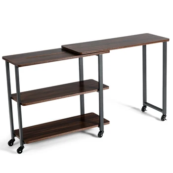 

360 Free Rotating Function Sofa Side Table with Storage Shelves Wheels Multifunction L-shaped Design Bedroom Living Room Table