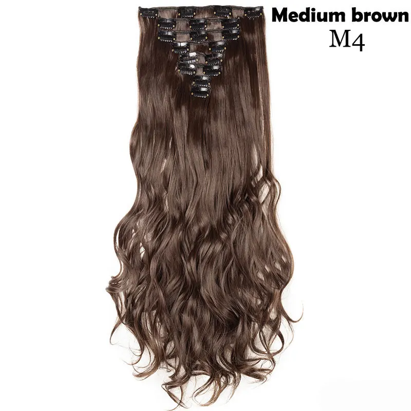 Snoilite 41 цвет волосы на заколках 1" 24" длинные волосы на заколках для наращивания натуральные синтетические волосы для женщин 180 г - Цвет: medium brown
