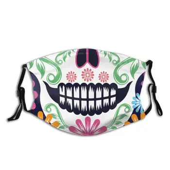 

Day Of The Dead Sugar Skull Reusable Face Mask with Filter Dustproof Mask Protection Mask Respirator Mouth Muffle