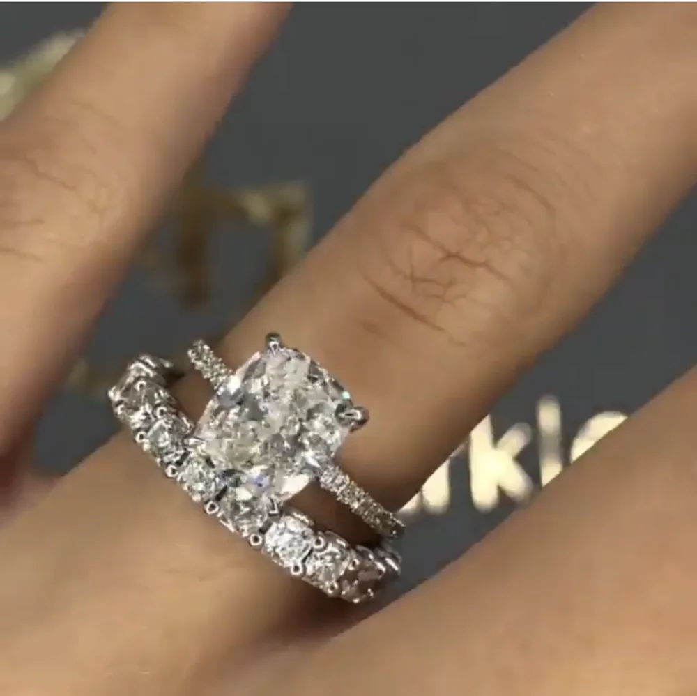 Luxury 925 Sterling Silver 4ct Created Diamond Wedding Engagement Cocktail Women white topaz Band Rings set Fine Jewelry | Украшения и
