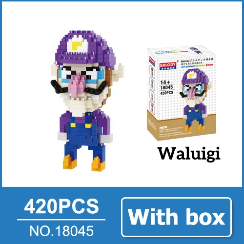 Mario Bros блоки игрушечная фигурка модель Марио Принцесса Персик Боузер строительные блоки японская игра игрушка для подарка игрушки для ребенка - Цвет: Waluigi with box