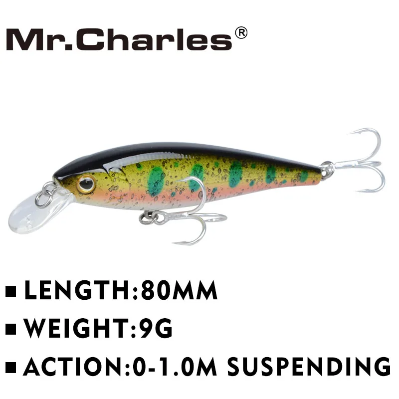 Mr.Charles-señuelo de pesca CMC019, 80mm/9g, 0-1m, flotante, Super hundimiento, Minnow, cebo duro, calidad profesional, Crankbait