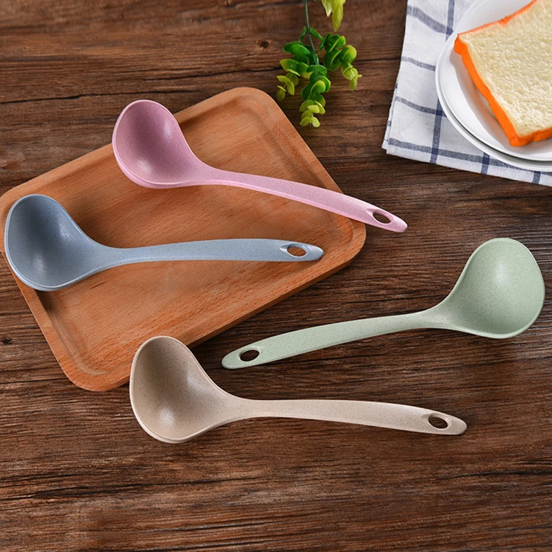 

1pcs Wheat straw plastic Eco-friendly soup spoons kitchen supplies long handle large meal scoops tableware cooking tools ladle