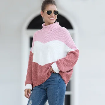 

New autumn and winter sweater women's velvet mixed color turtleneck sweater winter sweater women turtleneck sweater sweater