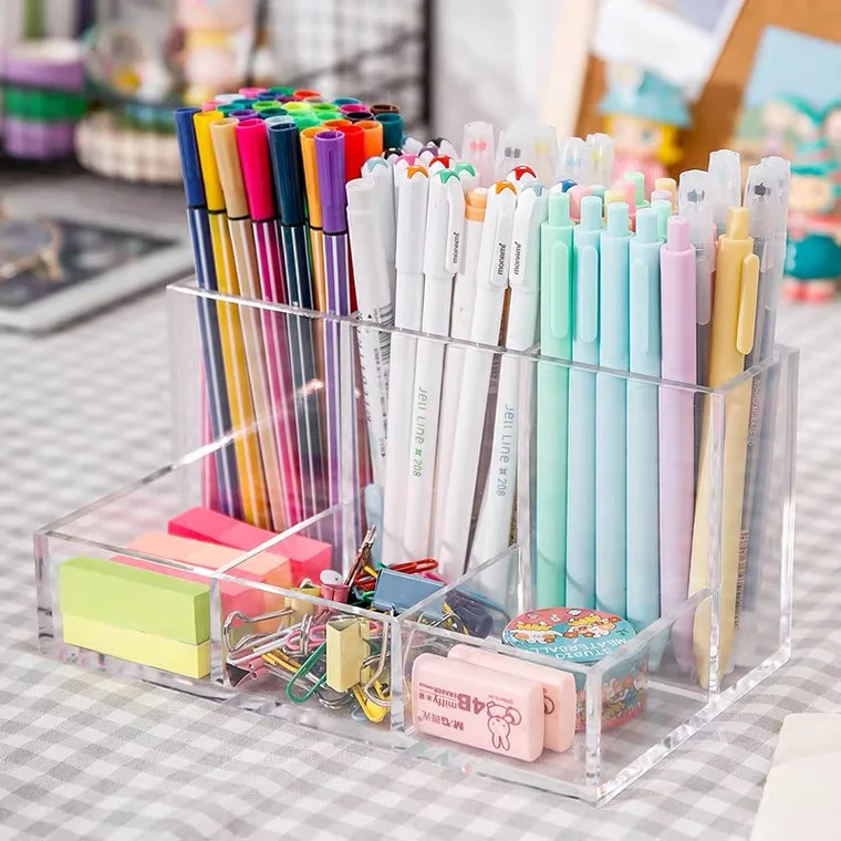 

Large Capacity Desk Pen Holder Pencil Storage Box Desktop Cosmetic Organizer Makeup Brush Stand Case School Office Stationery