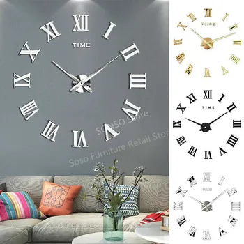 

SONSO Store3D DIY Mirror Stickers Oversize Wall Clock Classic Roman Numeral Digital Wall Clock For Living Room Home