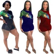 

New Women Casual Set Fashion Animal Sticker Leisure Tracksuit Set 2 Pcs Sets Summer Sexy Short For Plus Size Women Outfit Set