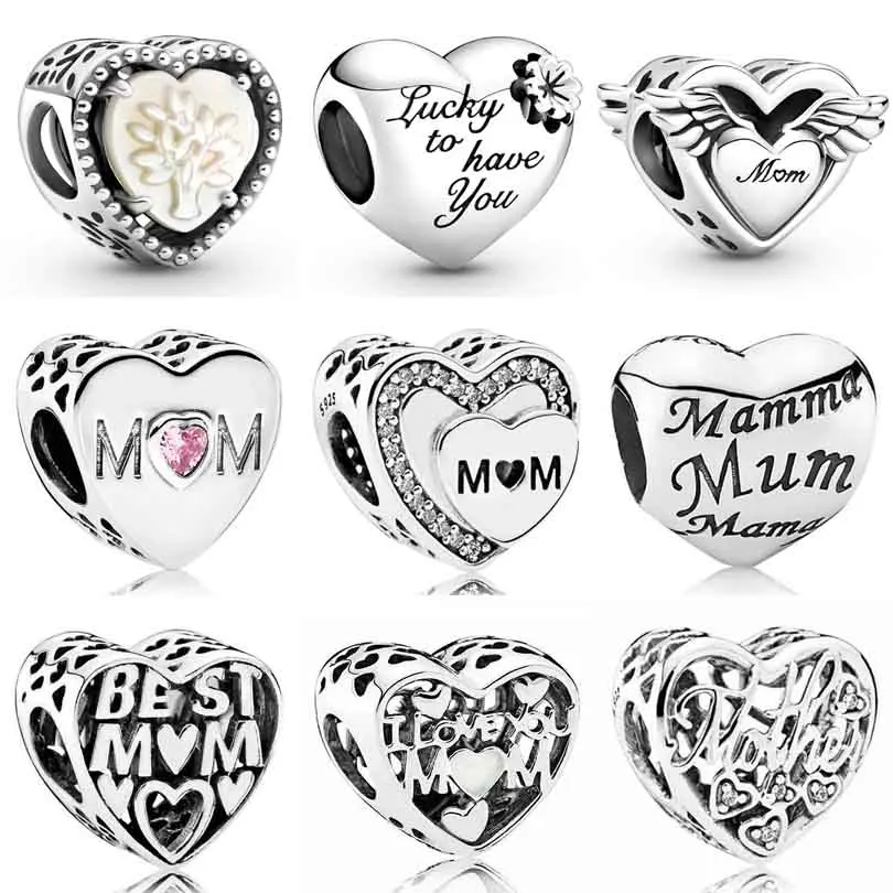 

Браслет из серебра 925 пробы с шармами «сделай сам», кулоном в виде клевера, сердца, семейного дерева, крыльев Ангела и мамы