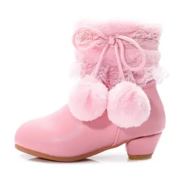 

Disney New Girls Lace Botas Kids Frozen Boots Kids Princess Elsa Snow Boots Children Winter Footwear with ball top Party