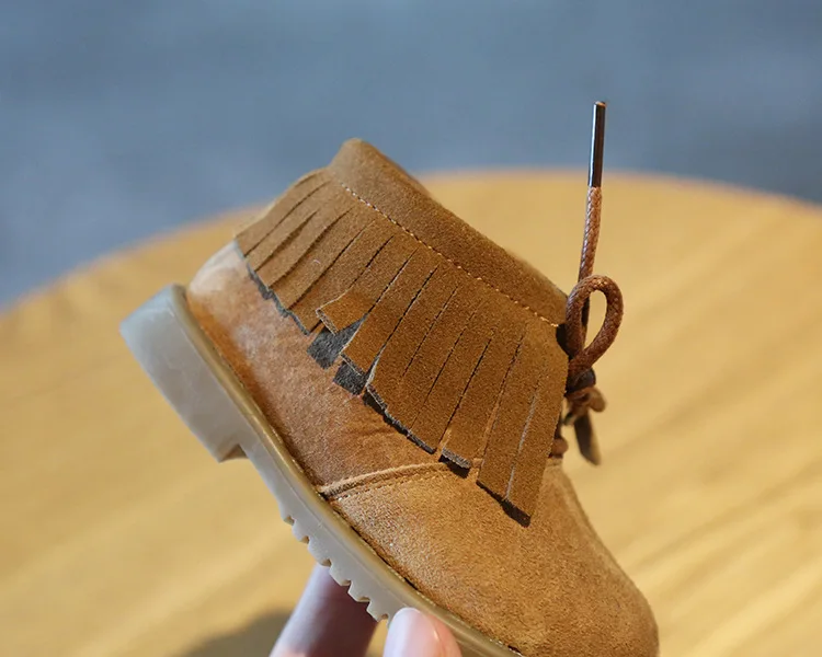 Children's Fringed Genuine Leather Toddler Shoes Baby 1-2 Years Old Baby Soft Bottom Toddler Snow Boots