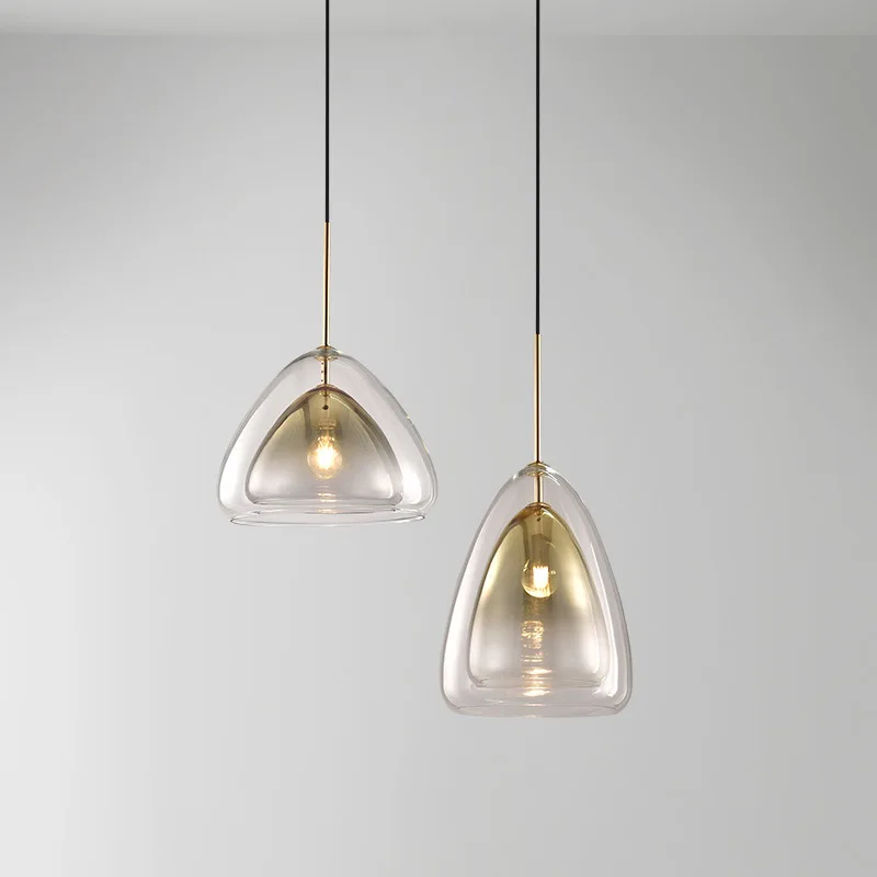 

Modern light luxury gradient gold double-glazed single head pendant lamp simple bedside decorative lighting E27 bulb LED fixture
