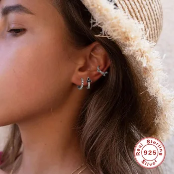 

Original S925 Sterling Silver Stud Earrings For Women Cz New Fashion Punk Style Geometric Non-Pierced Ear Clip Female Ear Jewelr