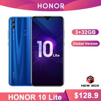 Перейти на Алиэкспресс и купить Мобильный телефон huawei Honor 10 Lite, 3 ГБ 32 ГБ, глобальная версия, Android 9,0, Восьмиядерный, 6,21 дюйма, 2340*1080P, камера 24 МП, Google Play