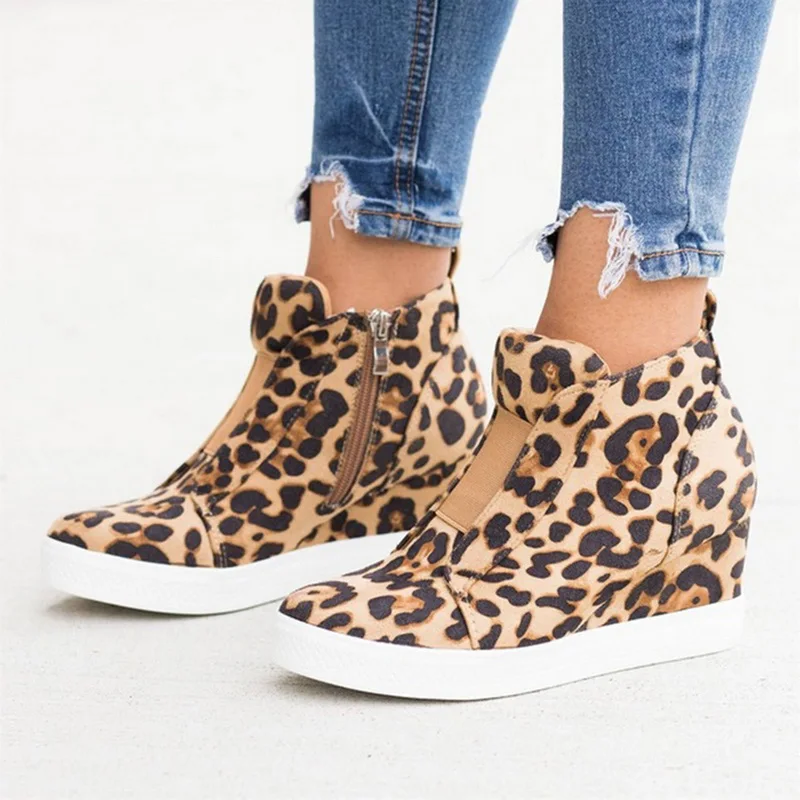 MoneRffi/Женская обувь; сезон весна-осень; кроссовки на плоской подошве с дышащей сеткой; лоферы на молнии; повседневная мягкая обувь на платформе и толстом каблуке - Цвет: leopard