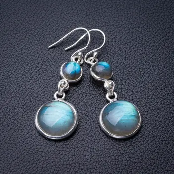 

StarGems Natural Blue Fire Labradorite Handmade 925 Sterling Silver Earrings 1.75" E0797