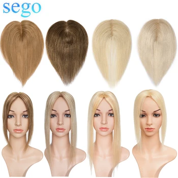 SEGO, 6-22 pulgadas, 6x9cm, Base de seda recta, pelo superior, peluca de pelo humano, tupé para mujeres, Color puro, sin sistema de pelo Remy WomenToupee