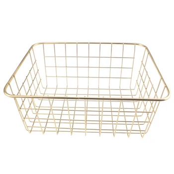 

Nordic Style Metal Wire Storage Basket Cosmetic Organizer Holder Home Office Desk Toiletry Collection Bathroom Shelf-Gold