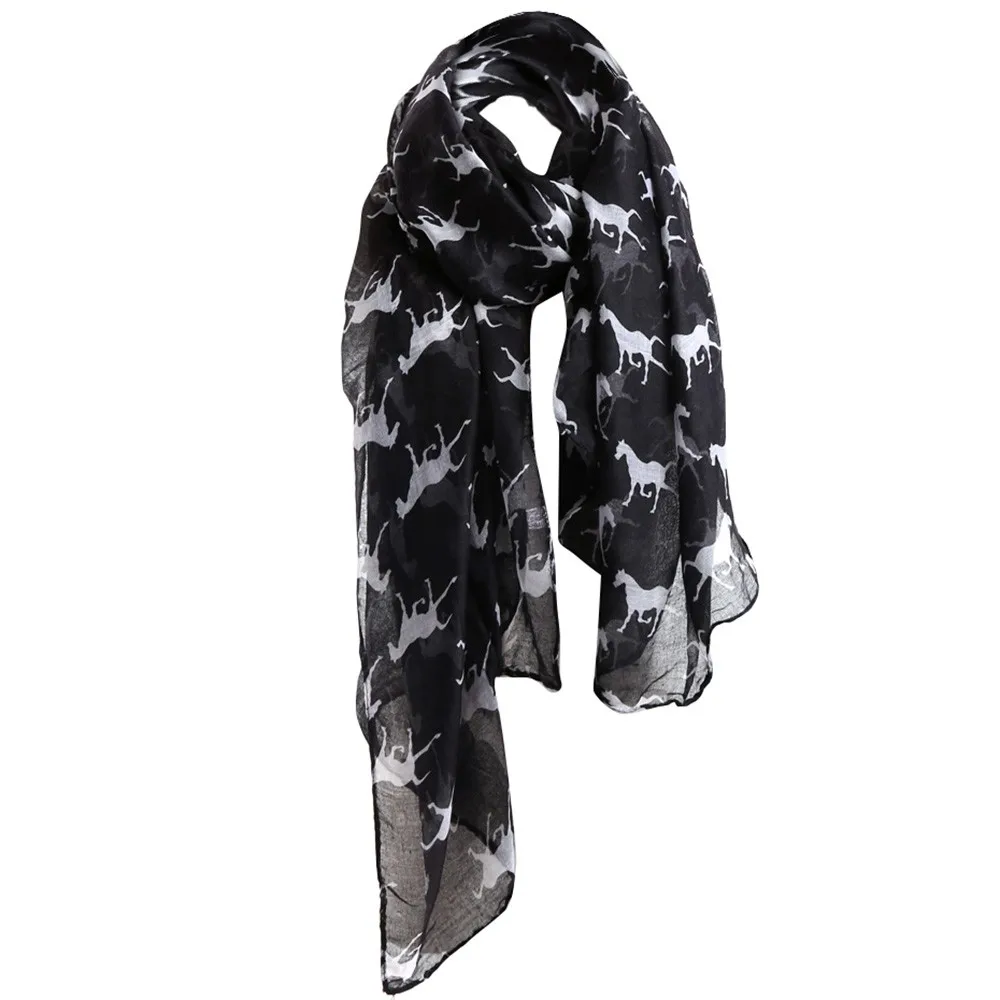 

2019 new autumn Winter Women Ladies Horse Print Pattern Lace Long Scarf Warm Wrap Shawl animal print scarfs Scarves #1002