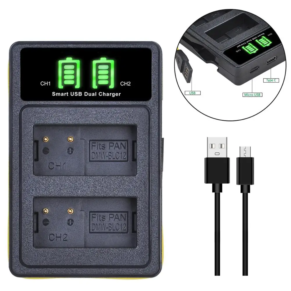 Batmax Caricabatterie USB Doppio Per Panasonic Lumix DMC-G5, G7, FZ200, FZ1000 (DMW-BLC12) - 2