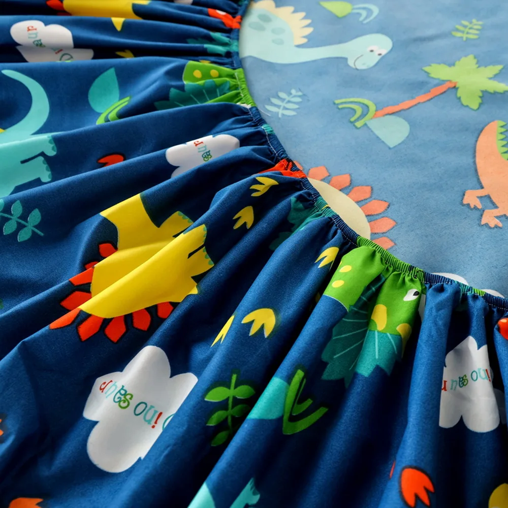 1 Piece of Blue cartoon small dinosaur Pattern Frosted Bedsheet, Bedroom Printed Bedspread, Bedding (Excluding Pillowcases) 3