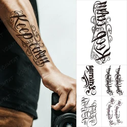 Black English Word Waterproof Temporary Tattoo Stickers Arabic Letter Sanskrit Totem Arm Body Art Flash Fake Tattoos Women Men