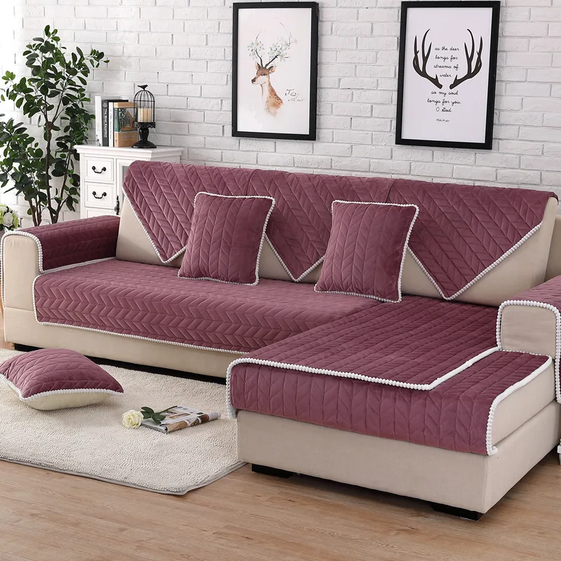 

Winter Super Soft Crystal Velvet Quilted Sofa Cushion Winter Thick Plush Anti-slip Sofa Cover Customizable
