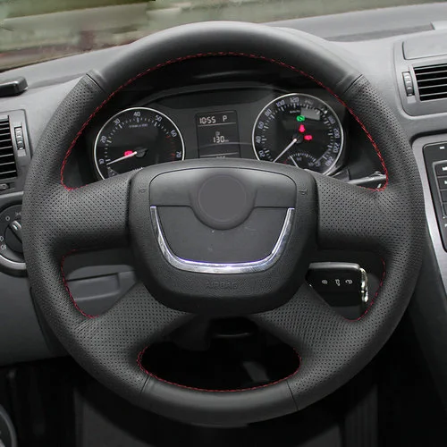 

For Skoda Superb 2010 2012 2013 Yeti 2009 Black Leather Hand-stitched Car Steering Wheel Cover Car Accessories