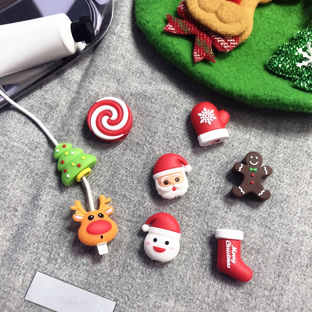 1 шт. мультяшный Рождественский USB кабель для зарядного устройства, защита для наушников, защитный чехол для провода, аксессуары для кабелей