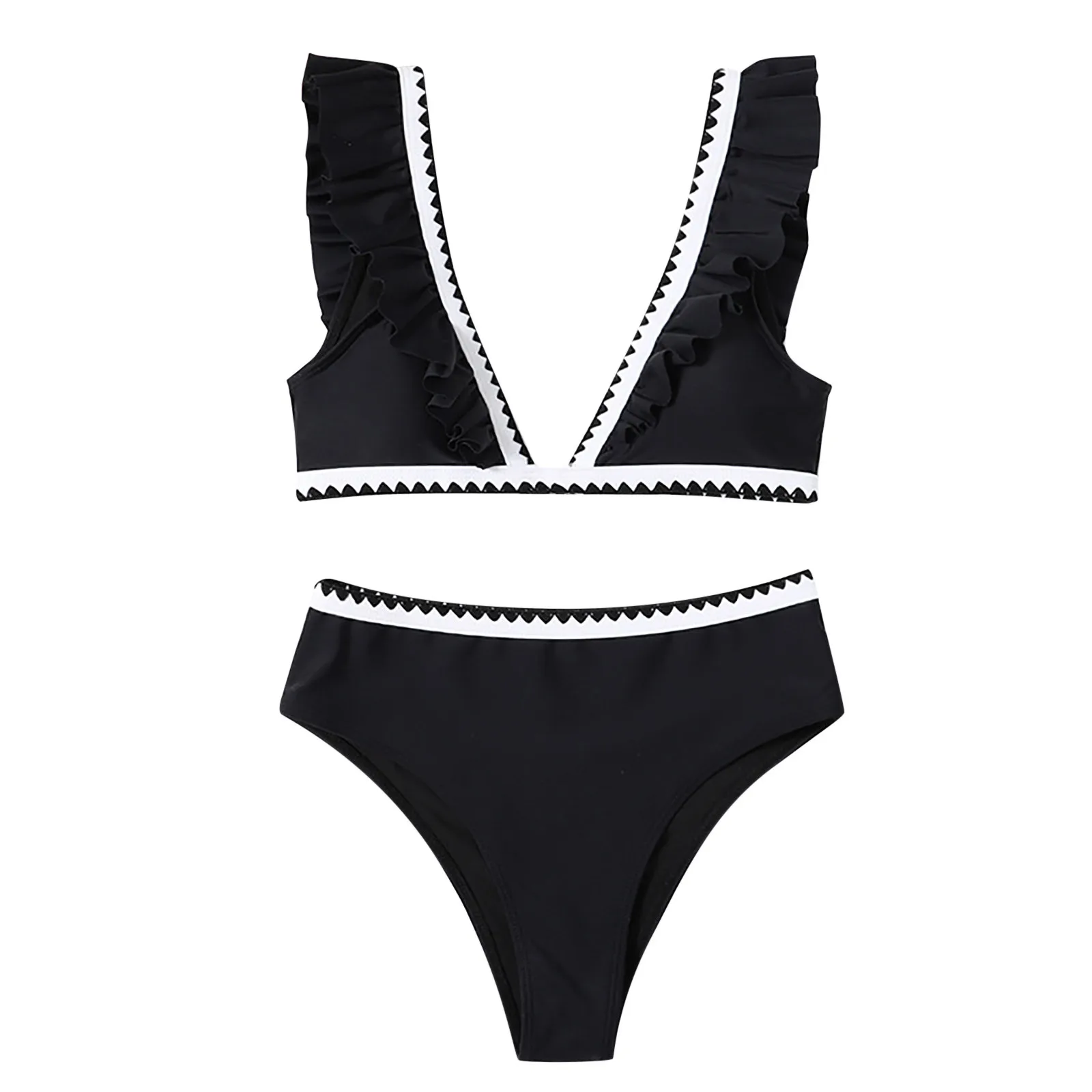 Free Shipping Women S Sexy High Breast Contrast Gradient Split Bikini Set One Piece Swimsuit