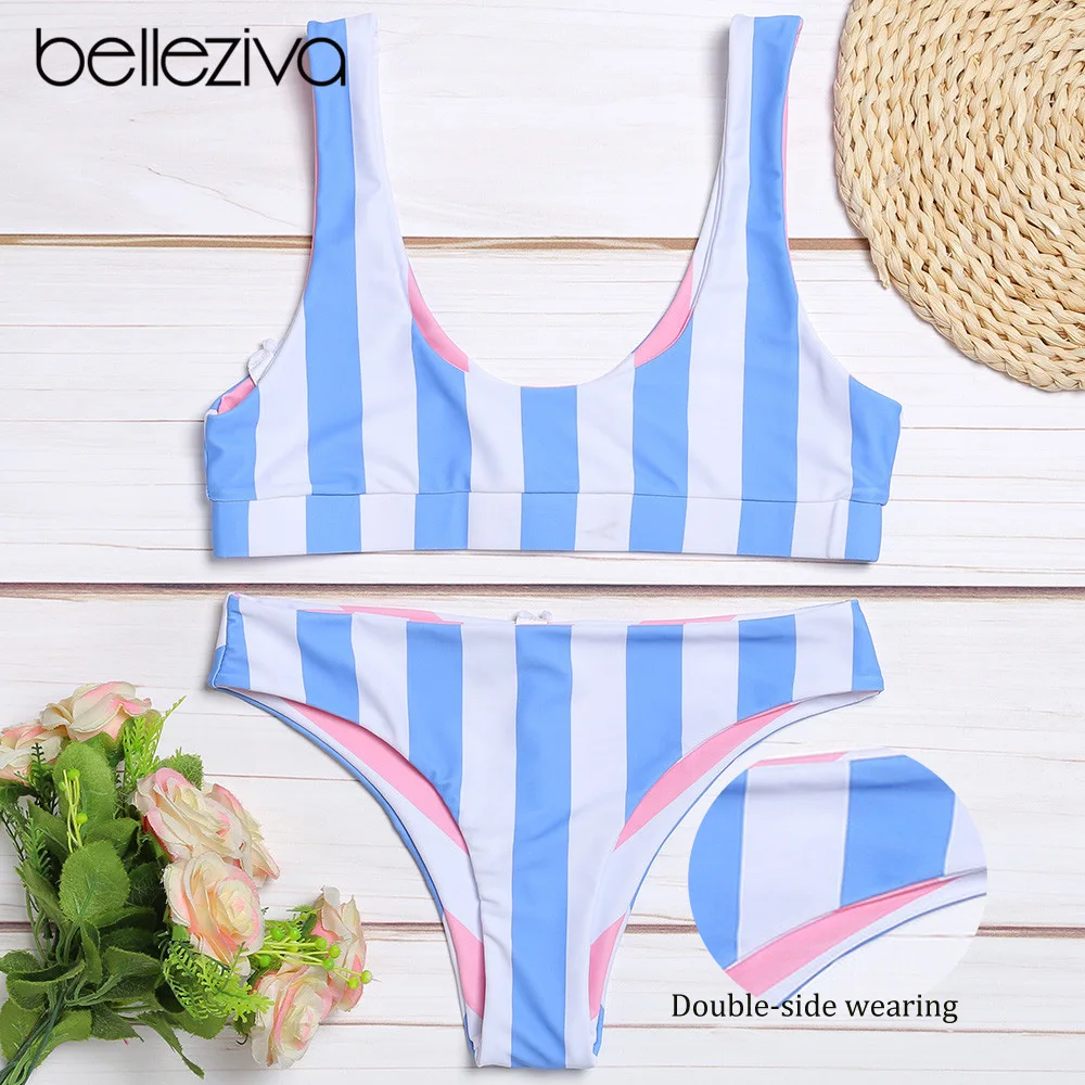 Belleziva Double-Sided Wearable Bikini Set Stripe Female Beach Suit Push Up Swimwear Biquinis Maillot De Bain Femme Bikini 2020 Belleziva Double-Sided Wearable Bikini Set Stripe Female Beach Suit Push Up Swimwear Biquinis Maillot De Bain Femme Bikini 2020