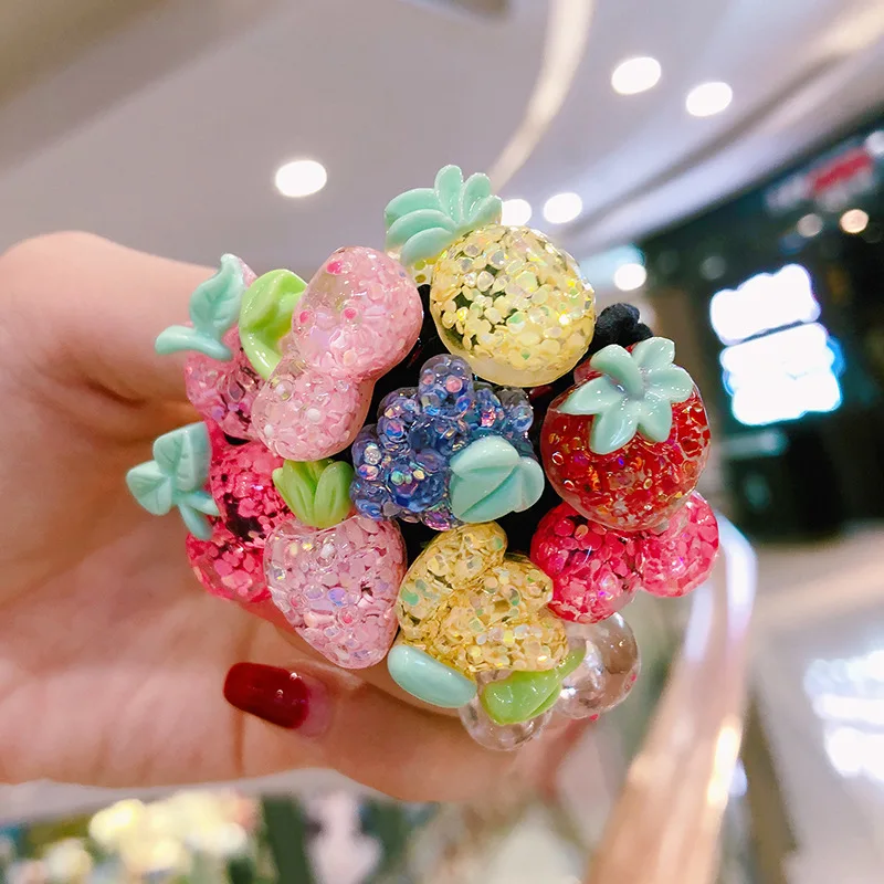 Sequin fruit 20 шт./кор. Kawaii одежда для сна с изображением принцесс небольшом волосяным Шарм кольцо с отделкой для девочек; резинка для волос, обтянутая тканью; резиновые ленты аксессуары Головные уборы резинка для волос - Цвет: Sequin fruit